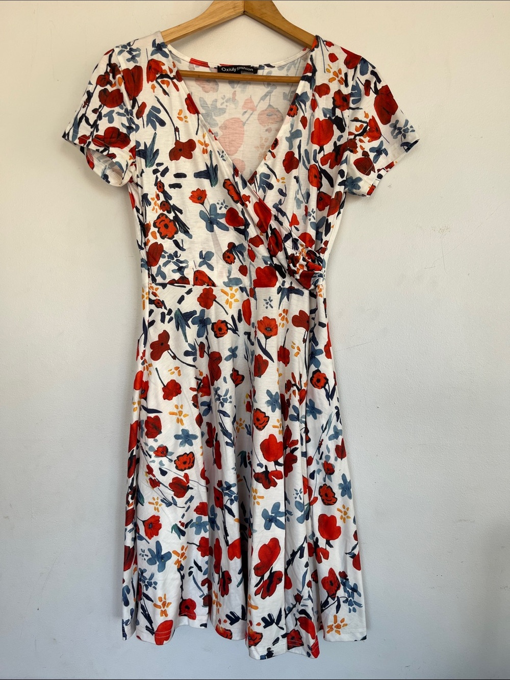 Floral dress, white blue and coral. Size small